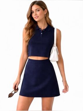 La Vila Milano XS Navy Knit 2Pc Skirt Set Minimalist Designer NWT Chic Summer